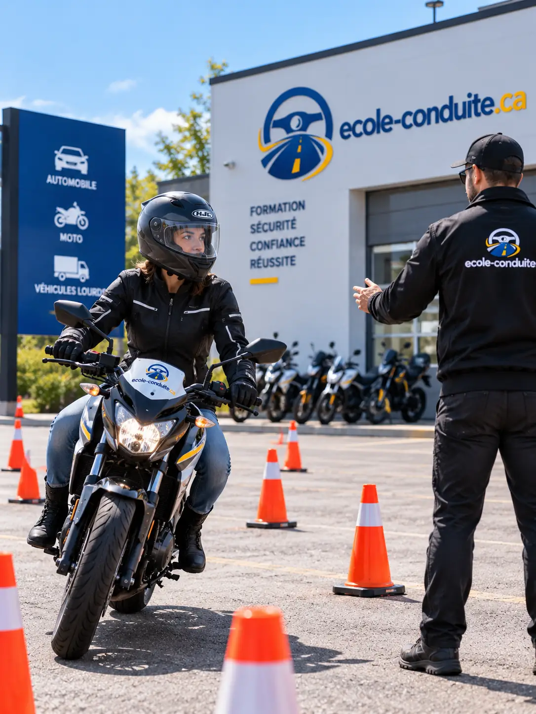 Élève en formation moto sur plateau